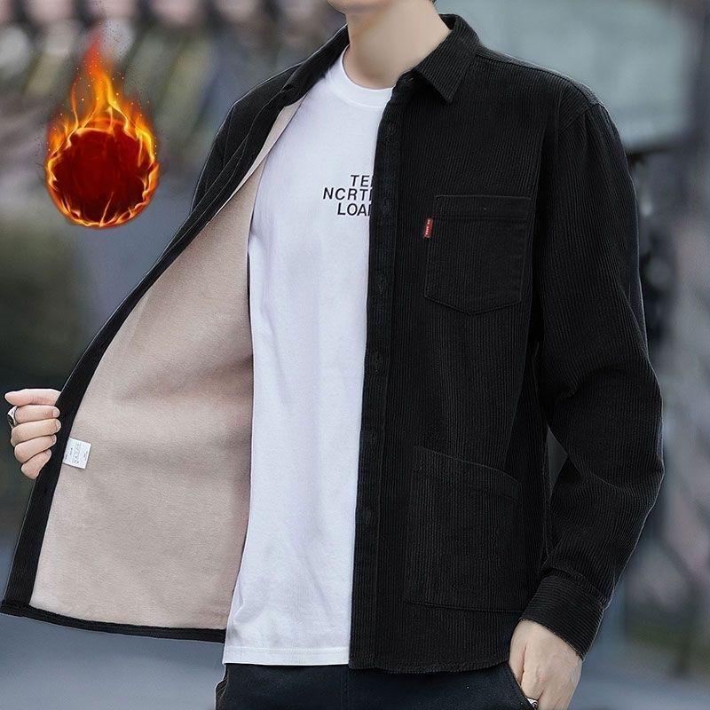 Men's Corduroy Warm Shirts Casual Jackets Long-sleeved Fleece Thickened Shirts Loose Tops and Jackets Autumn Winter Outerwear