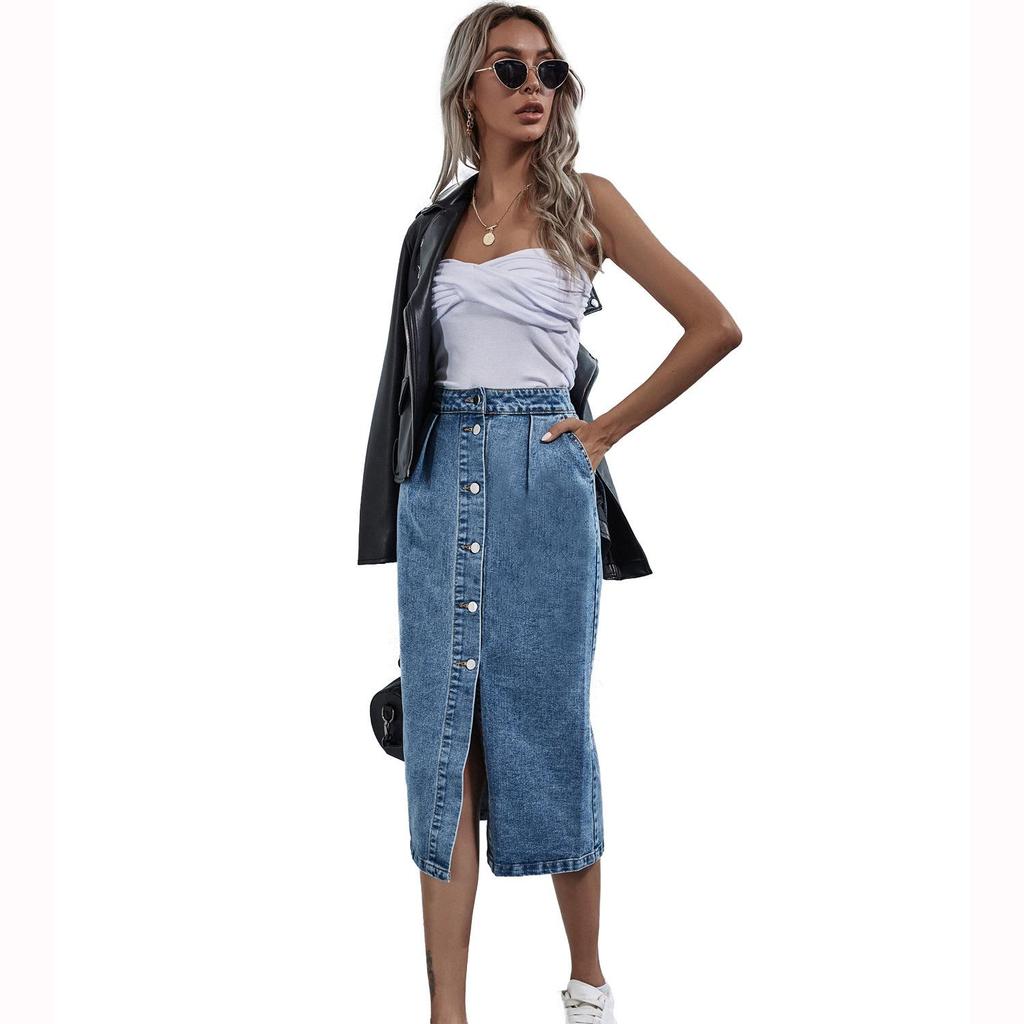 High Waist Single-Breasted Denim Skirt - European & American INS Fashion Women's Clothing