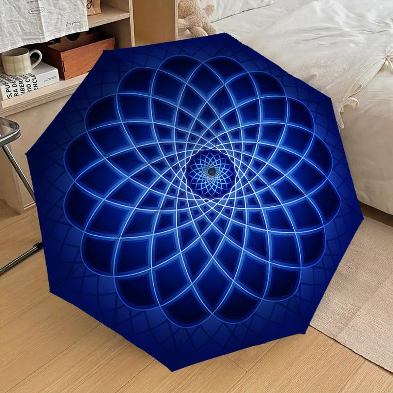 1pc Blue Geometric Mandala Pattern Umbrella with Plastic Handle,Suitable for All Seasons Home Travel Outdoor UmbrellaDD1344