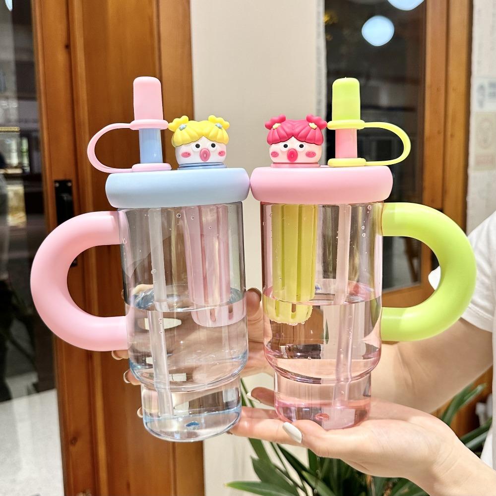 Cartoon Cute Straw Cup Summer Large-Capacity WaterCup High Temperature Resistant Plastic Straw Cups Outdoor Portable Cup