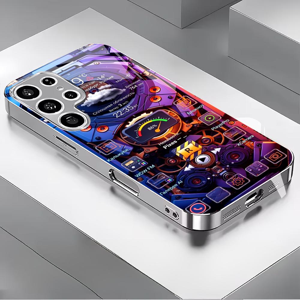 High Gloss Cyberpunk Tech phone case glass s25 ultra case s26 ultra case for Samsung Galaxy S26 S25 S24 S23 S22 FE Ultra Plus