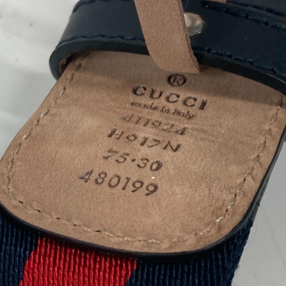 GUCCI 411924 GG interlocking G Belt Accessories belt Leather/Canvas Navy/Red