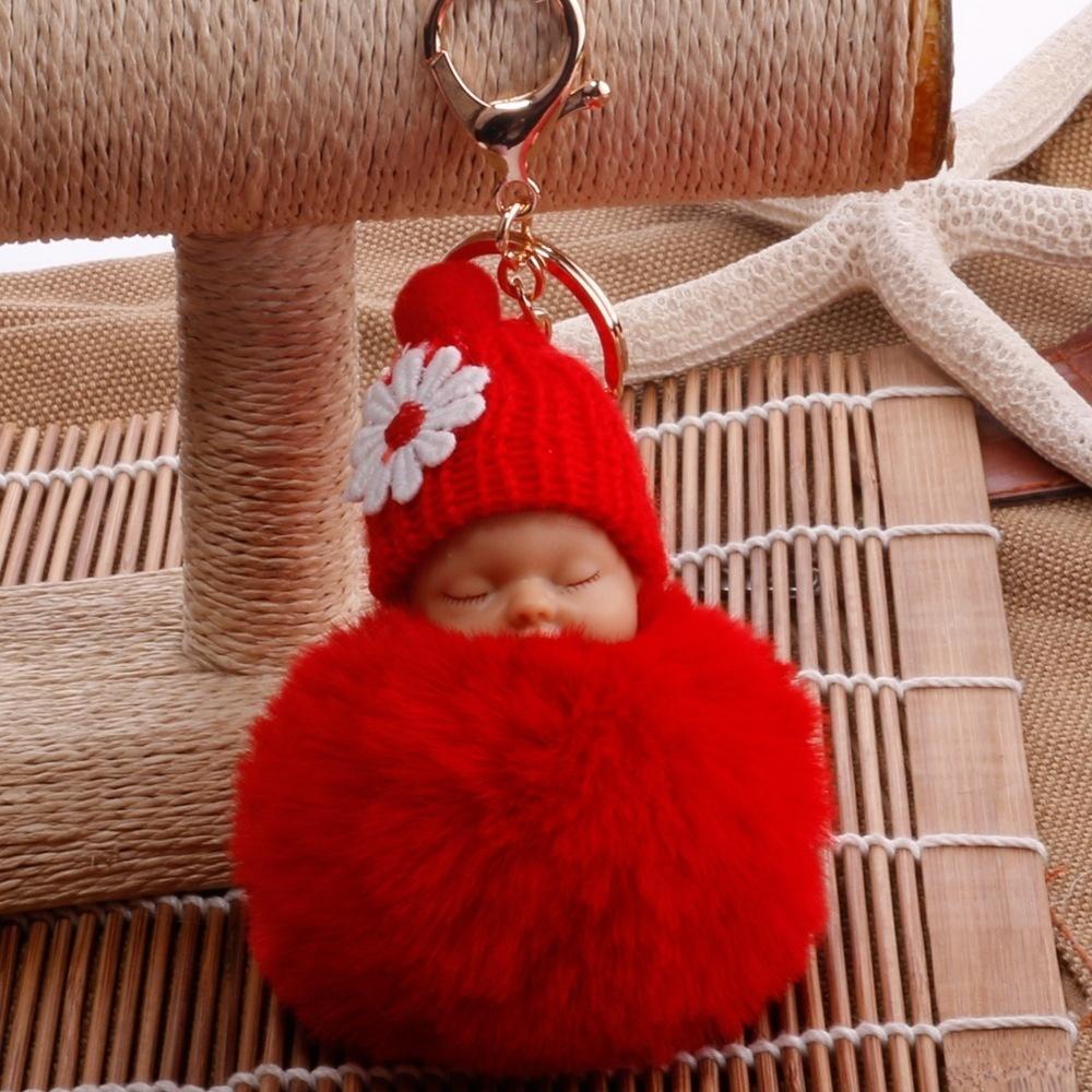 Small Flower Baby Doll Fake Fur Fluffy Ball Key Chain Bag Key Rings Car Key Pendant Cartoon Ornaments Gifts