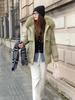 Parker Winter Damen Baumwollmantel Mittellang Großer Wollkragen Fleecegefüttert Baumwollwattiert Jacke Dicke Jacke