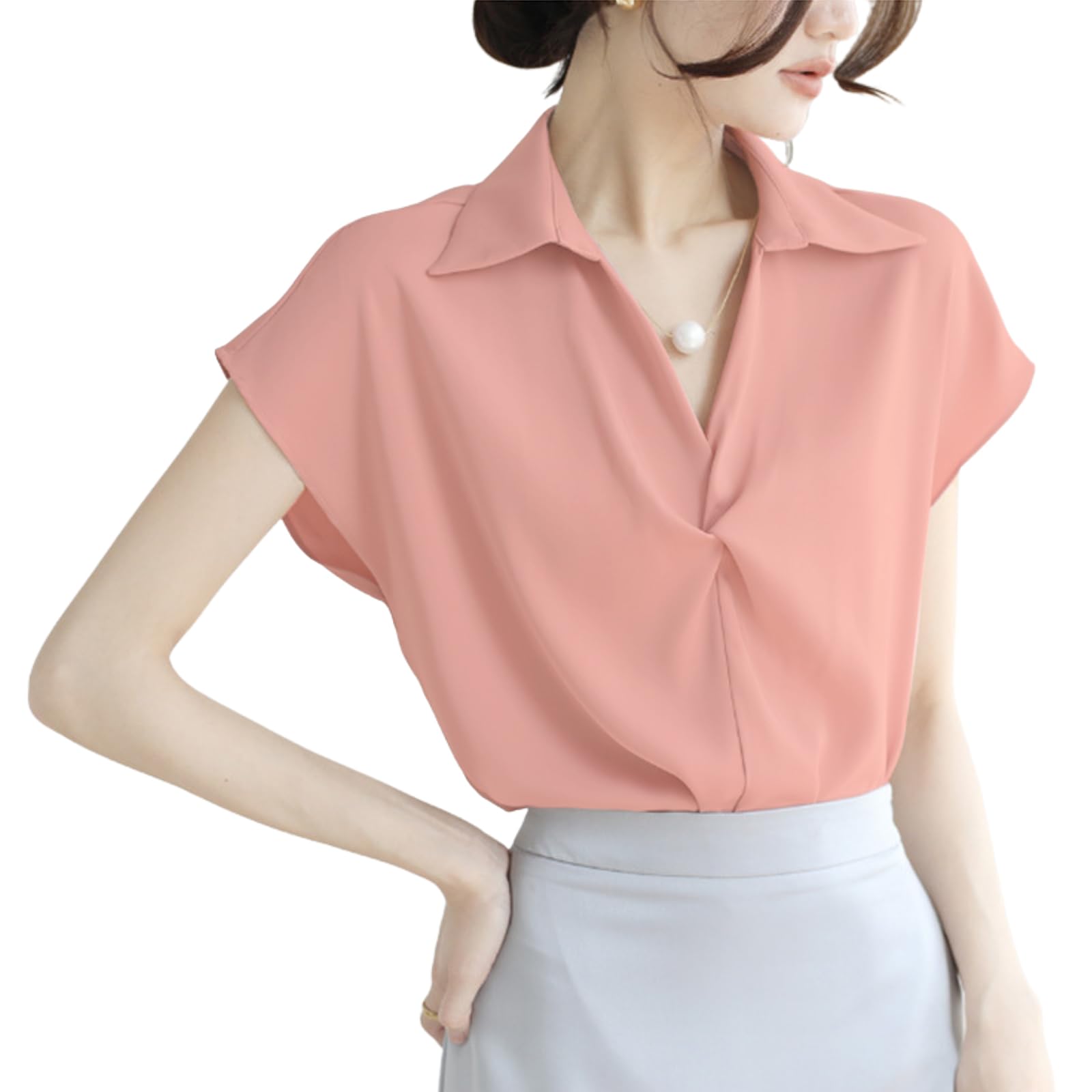 

Блузка для Краткой Большой Офисной Работы Платье Крой и Офисная Прохлада к Белому [Augseed] Женщины, Рукав, Рубашка, Стильный, Топ, V-образный вырез, Размер, Шифон, Весна, розовый