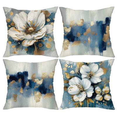 Blue & Gold Floral Pillow CoversSuitable for Sofa Car Bedroom Decorative Cushion Cover Pillow Cover