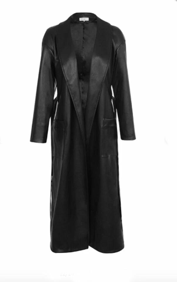 Women's Black Leather Long Coat Real Lambskin Trench Coat Casual Overcoat Formal