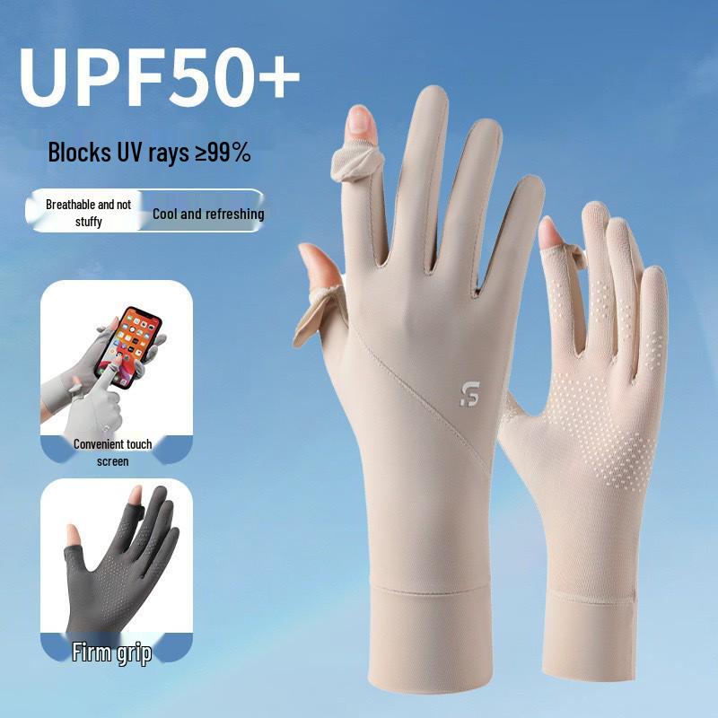 Ice Silk UV Protection Cycling Gloves - Breathable, Non-Slip, Touchscreen, Flip-Top One Size