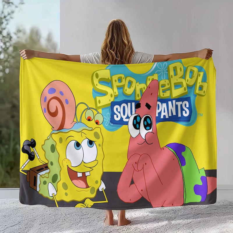 Funny S-SpongeBob Patrick Star Cartoon Flannel Blanket,Ultra Soft Warm Plush Throw for Home Bedroom Bed Sofa Cover Camping gift