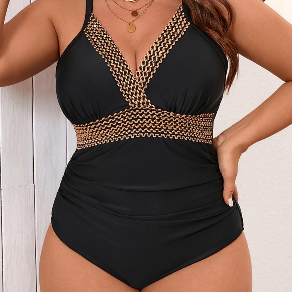 New large size sexy slim one-piece swimsuit gold decoration retro slim bikini swimsuit women