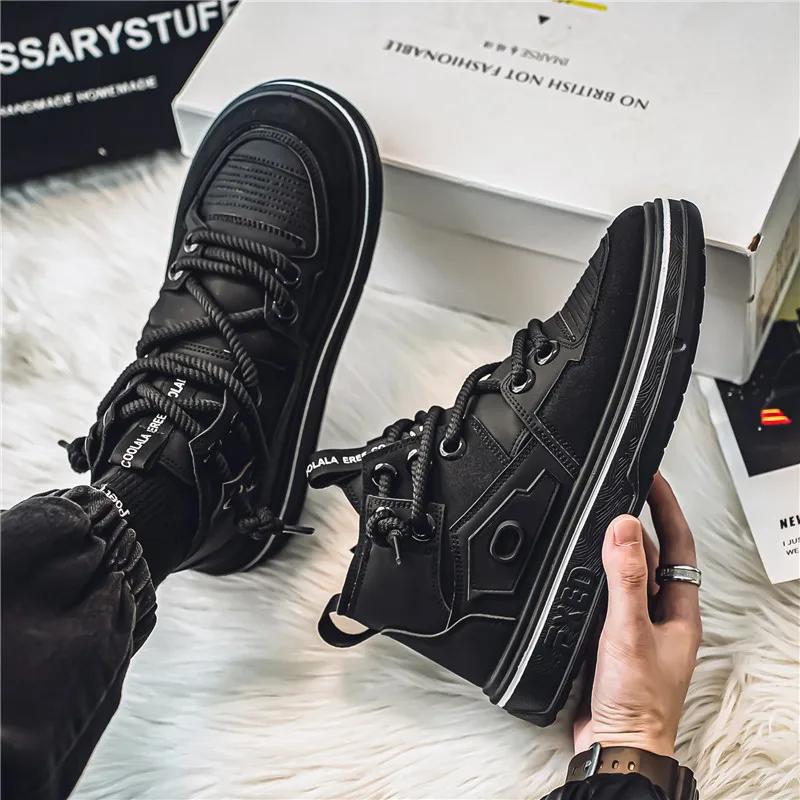 

INS Style Мужская обувь для скейтбординга Уличная одежда Высокие кроссовки на платформе Мужская мода на шнуровке Обувь для скейтбординга на открытом воздухе 39 чёрный