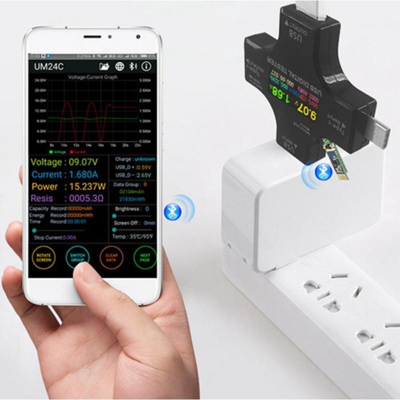 Tester Meter 2-in-1 USB C Current Meter LCD Digital Multimeter Current Power Meter Power Capacity Working Time Detector(Pack with OTG Adapter)