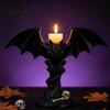 Halloween Bat Candle HolderGothic Tealight Holder Devil Holder, Gothic Winged Candlestick with Tabletop Ornament Red Eyes, Matte Black Sticks