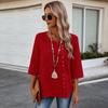 Damen T-Shirt Rundhals Halbarm Lockerer Schnitt Pullover Oberteile Einfarbige Knöpfe Dekoration Sommer Lässige Oberteile Tägliche Kleidung