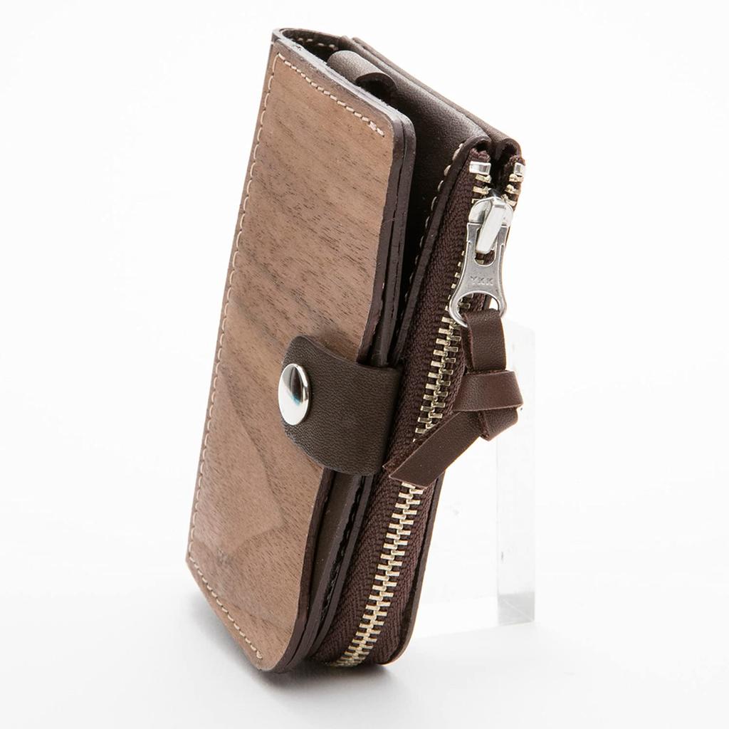 REAL Key card coin case Key case with coin purse Genuine leather Natural wood Wood Leather Made in Japan Mustard [VARCO WOOD] Men's Women's (Gray)