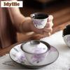 2pc/Lot Hand-painted Iris Flower Teacup Elegant Tea Bowl Beautiful Tea Cup Tea-tasting Fragrance Cup Chazhan Master Cups 35ml