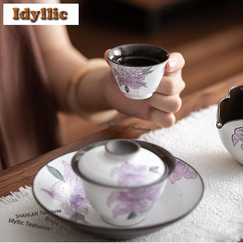2pc/Lot Hand-painted Iris Flower Teacup Elegant Tea Bowl Beautiful Tea Cup Tea-tasting Fragrance Cup Chazhan Master Cups 35ml