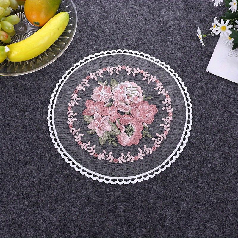 

1PC Nordic Net Gauze Placemat Round Net Embroidery Flower Home Textile Sofa Cushion Photo Background Cloth Home Round Table Flag White