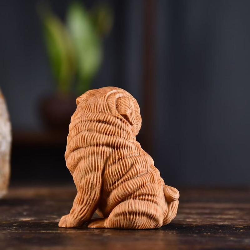 wood carving Shapi dog Small animals sculptures and figurines Cute Home Room Office Car Table decoration and accessories