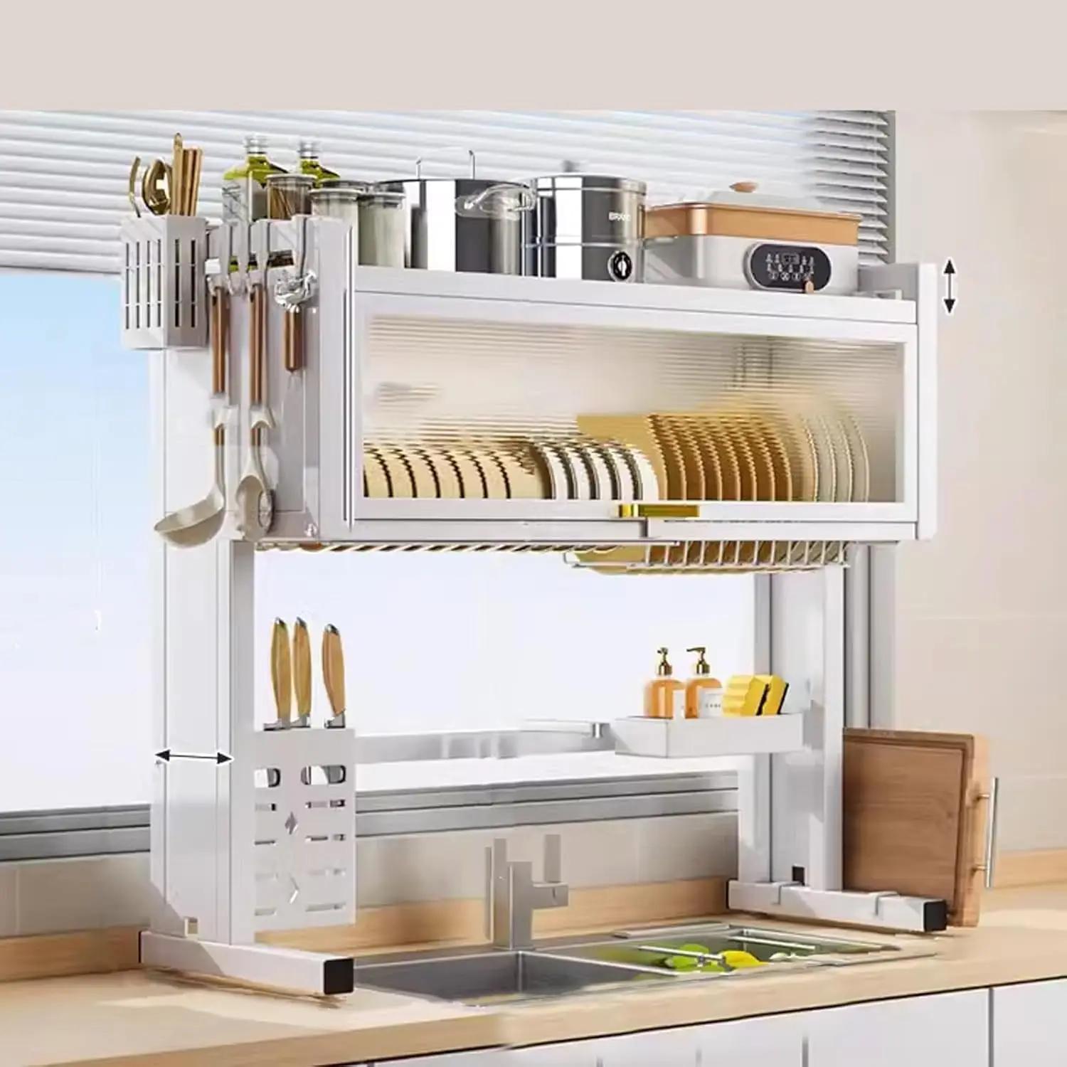 

Over-Sink Dish Drying Rack Above-Sink Drainage Shelf Space-Saving Kitchen Organizer for Dishes Bowls Cutlery Cleaning Tools 2-tier