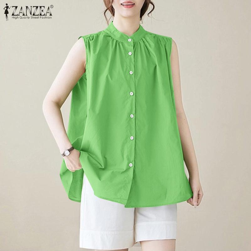 

ZANZEA Women Summer Casual Round Neck Loose Sleeveless Blouse S чёрный