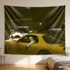 1pc Retro Streetwear Green Mask Car Tapestry 2D Print Polyester Wall Hanging 90s JDM Car Wall Art for Bedroom Living Room Ide