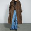 Brauner Wildleder Langmantel Damen Lockerer Schnitt Revers mit Kerbe Business Casual Trenchcoat