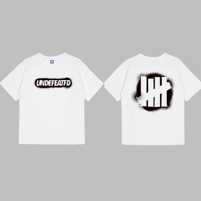 Trendy Brand Unbeaten Five Bar New Loose Short Sleeved Pure Cotton American High Street Round Neck Couple T-shirt Men's Ins