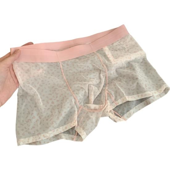 Boxer Underwear Elastic Mid-rise U-Convex Shorts Briefs Leopard Thin Perspective Print Sleeping Underwear Daily Wear