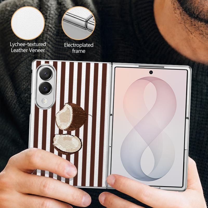 Coconut Stripe Pattern Case For Samsung Z Fold 8 Ultra 7 6 5 4 Luxury Plating Leather Skin Phone Cover For Galaxy Z Fold8 Fold7 Fold6 Fold5