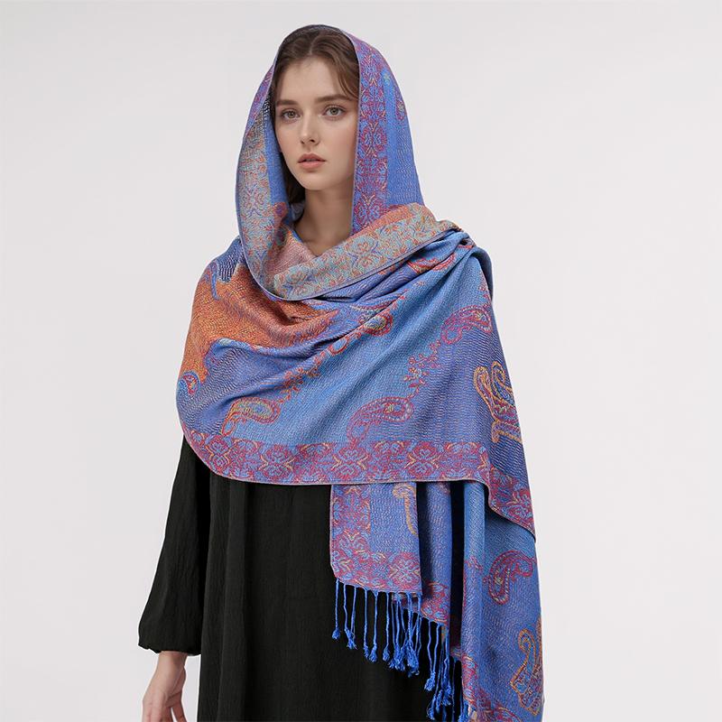Paisley Pashmina Shawl Scarf Women Jacquard Cashew Printed Scarves Flowers Borders Female Tassel Blanket Wraps Ethnic Shawls