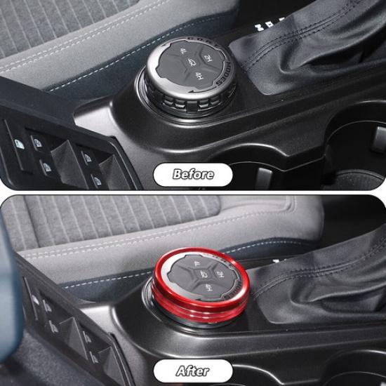 Red 4WD Four-wheel Drive Knob Ring Trim Cover for Ford Bronco  Aluminum Alloy