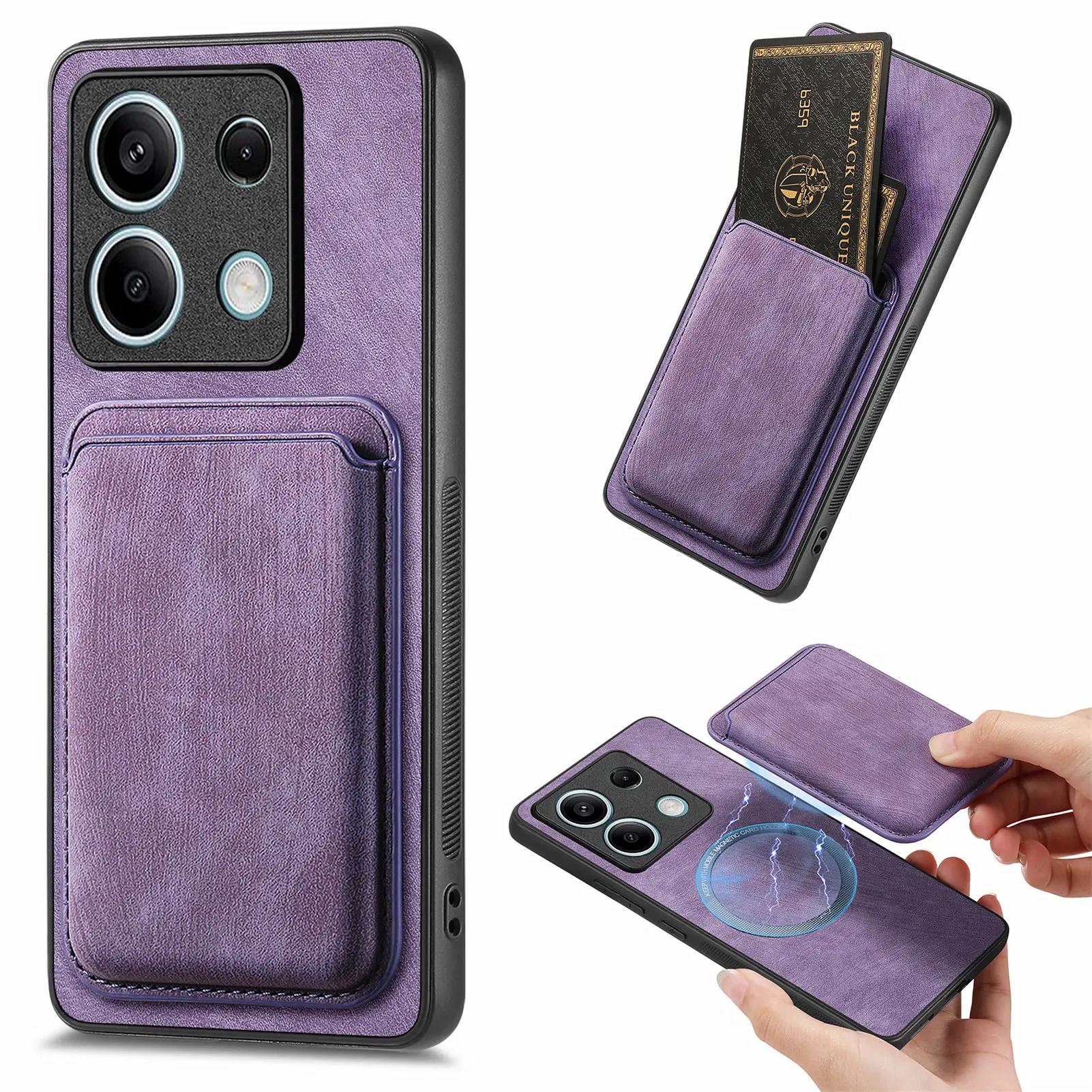 

2 in 1 Detachable Cards Solt Wallet Leather Magnetic Case For Xiaomi Redmi Note 14 Pro 12 13 13C F5 13T Retro Bag Pocket Cover For Xiaomi 14TPro фіолетовий