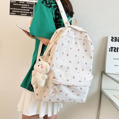 Floral Soft Girl Backpack for Students: Fresh, Schoolbag for Junior, High School, College, and Forest-Style Elementary Students