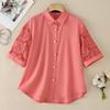 ZANZEA Women Casual Turn Down Collar Lace Splice Half Sleeve Blouse