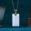 Elegant Chinese-Inspired Enamel Pendant Necklace With Gemstone Accents Women Gold-Plated O-Link Chain 41-50cm Adjustable