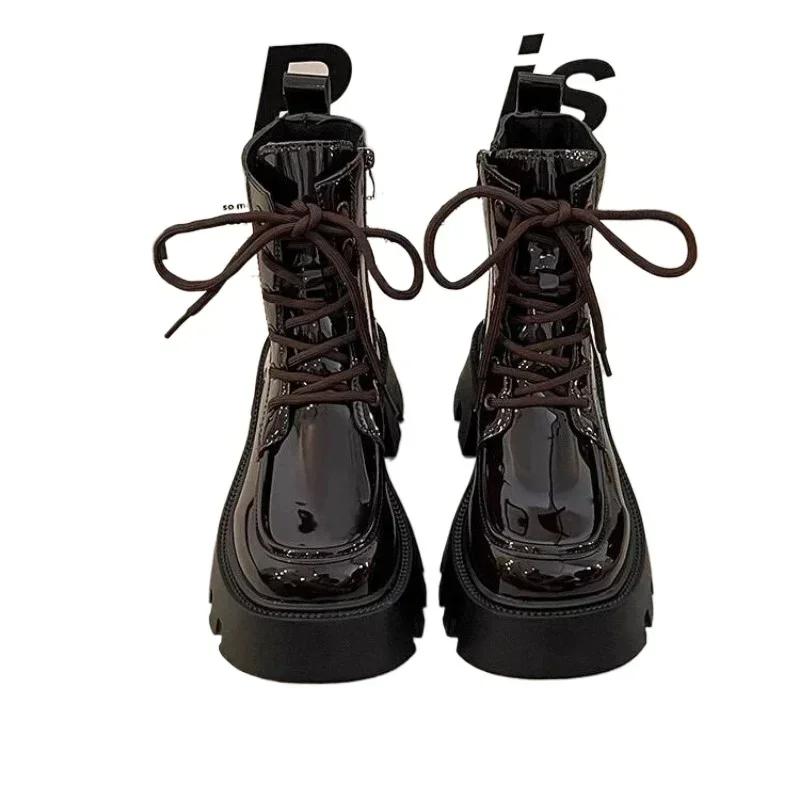 Lace-up Office and Career Women's Boots Side Zipper Fashion 2024 Brand Women's Shoes Front High Quality Round Toe Ankle Boots