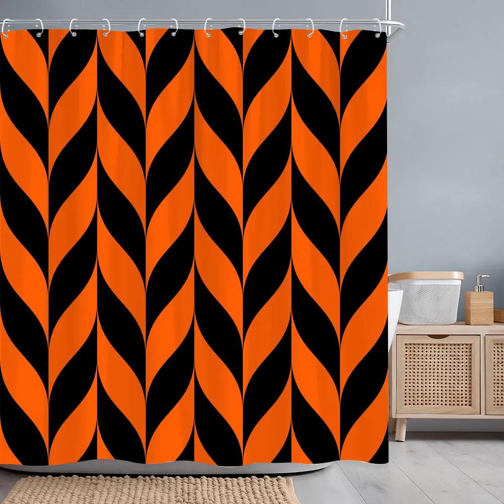 Abstract Geometric Lines Shower Curtain Grey Multicolour Leaf Multicolour Lines Polyester Fabric Shower Curtains Bathroom Decor