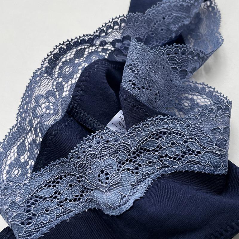 Ladies Spring and Summer Sexy Clash Color Lace Edge Soft High Fork No Trace Thong Underwear