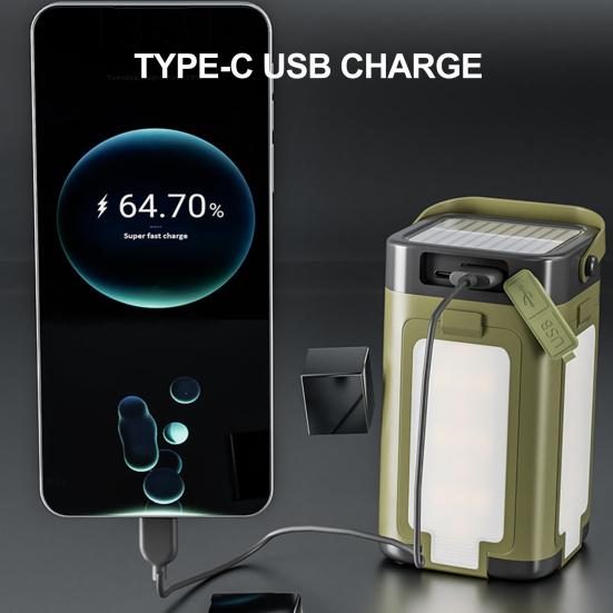 Multi-function Folding Outdoor Camping Light Power Bank USB Rechargeable Solar Lantern Super Bright Hiking Tent Hanging Lamp Emergency Flashlight
