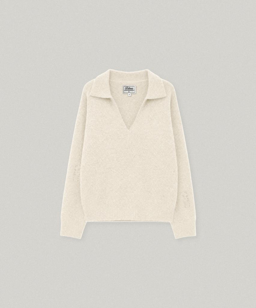FOLNUA Damage V Neck Collar Knit (Ivory)