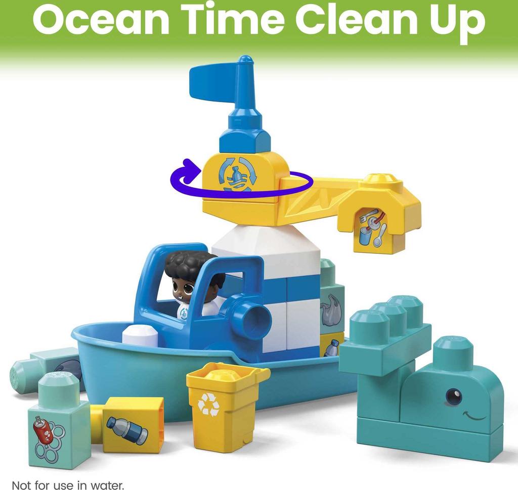 MEGA BLOKS Green Town Cleaning the Sea with Whales Boat and Truck Set Blocks Educational and Learning Toys for Ages 1 and Up Green HPB49