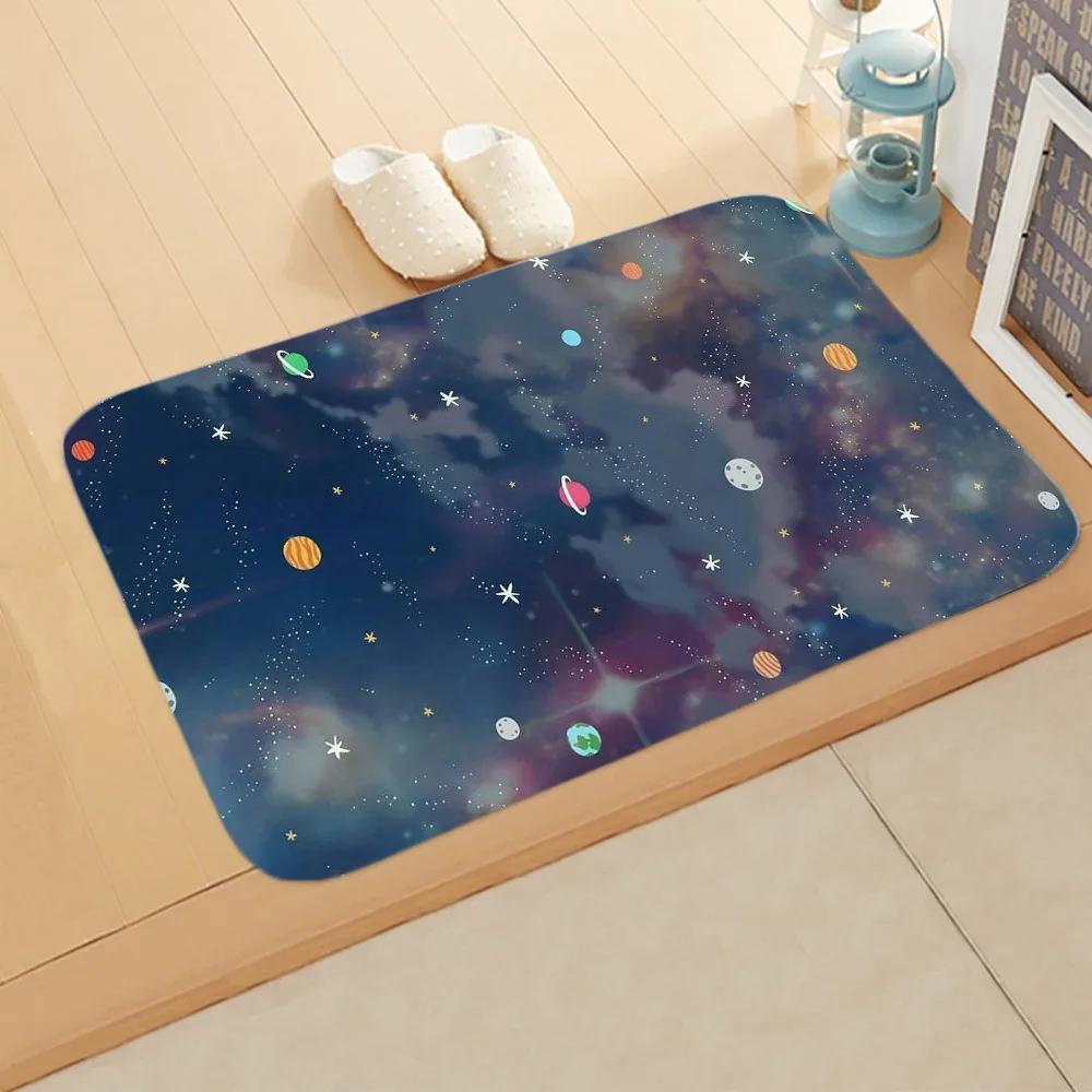 Cosmic Planet Flannel Doormats, Galaxy Constellation Designs, Colorful Celestial Patterns NonSlip Floor Mats for Home Decor