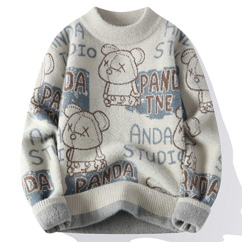 

Men s Mink Velvet Sweater, Autumn-Winter, Half-High Collar, Youth Fashion, Thick Warm Knitwear. M хакі