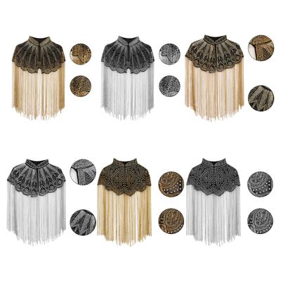 Women 20s Flapper Long Fringed Shawl Sequin Beaded Tassel Evening Cape Wrap for Wedding Reception Special Events