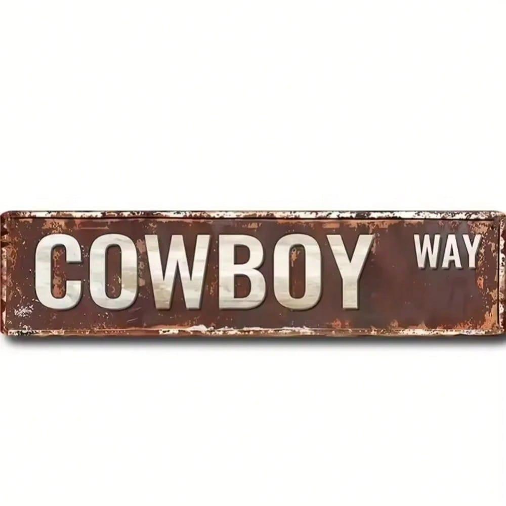 Cowboy Heritage Sign Vintage Style Metal Wall Plaque Distressed Finish Western Home Decor