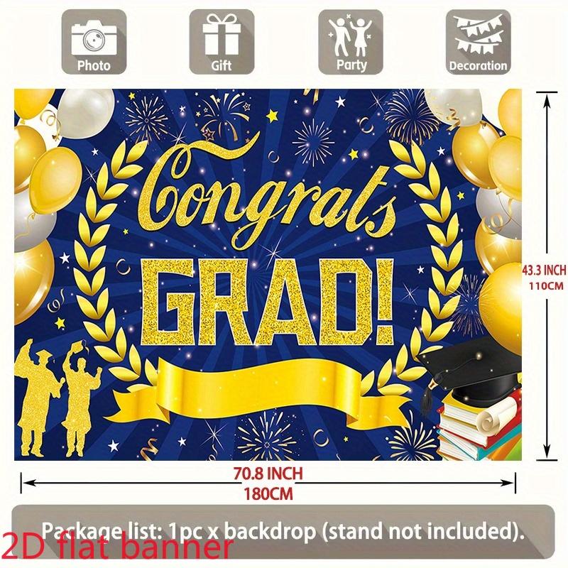 2D Plane A navy blue 2D plane banner with gold accents celebrating the graduates of 2026