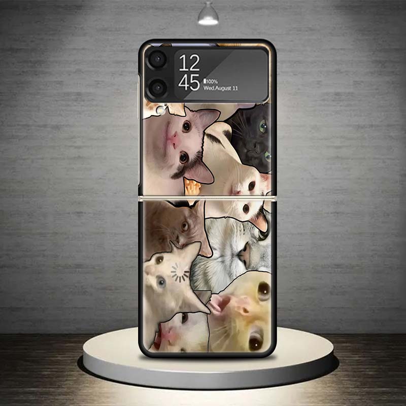 Crying Cat Memes Phone Case For Samsung Galaxy Z Flip 7 6 5 4 3 5G Shockproof Cover Z Flip7 Flip6 ZFlip5 Flip3 Flip4 Luxury Shel