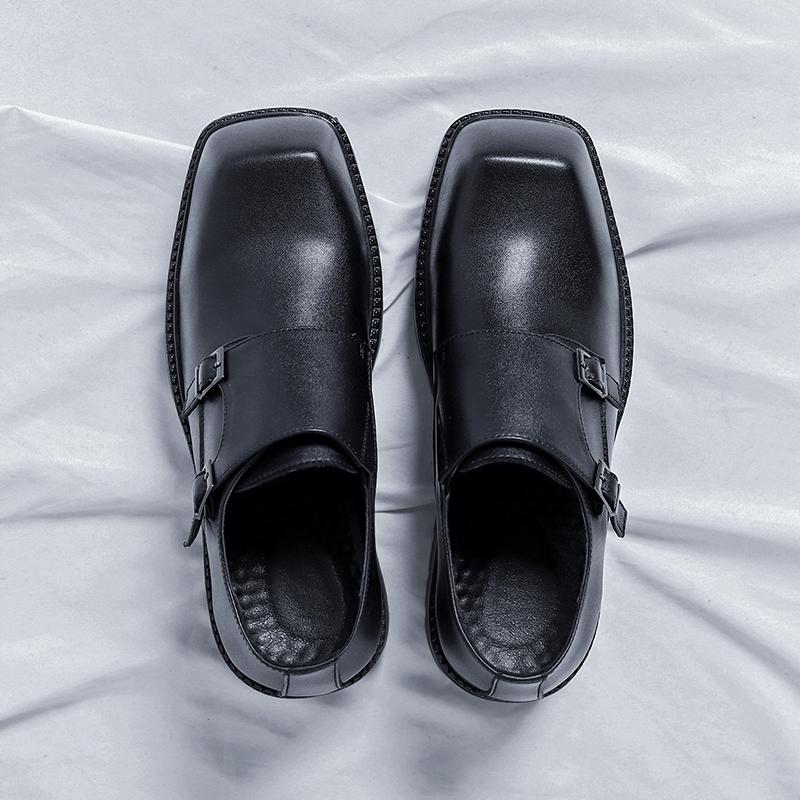 Solid-Color Men's Casual Shoes Classic Square - Toed Buckle Design Height -Increasing Shoe Thick-Soled Anti-Slip Business Shoes