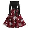 Vestidos de fiesta de noche con estampado navideño de cuello redondo y manga larga vintage a la moda para mujer